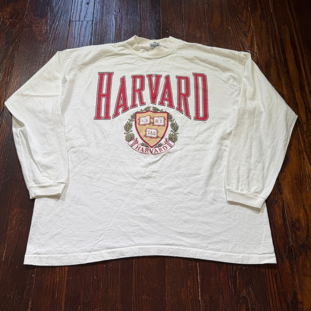 Vintage 80s Harvard University T Shirt Mens XL Long Sleeve USA Made Academic